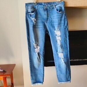 Distressed Blue Jean Capris